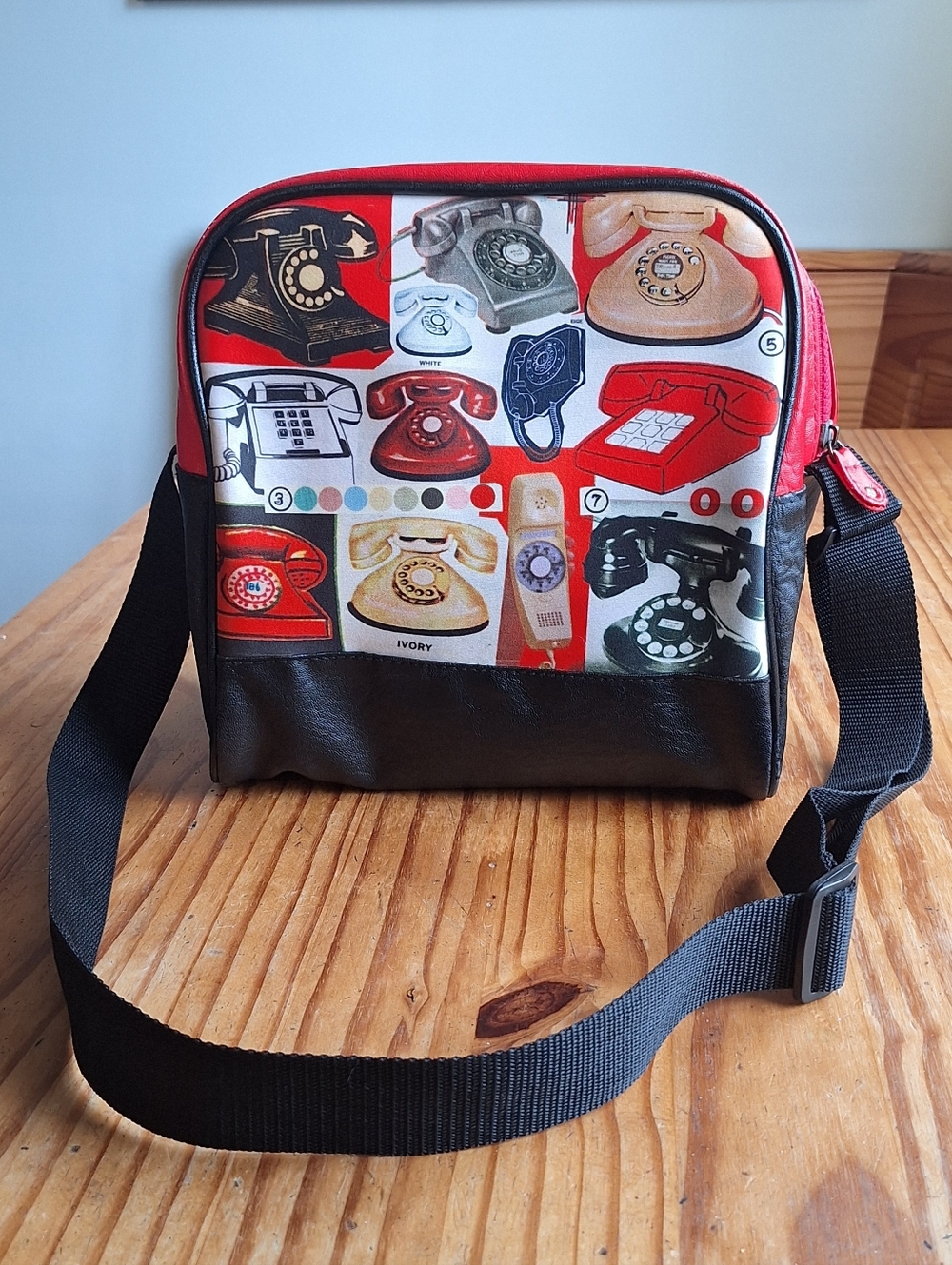Cute Art Bird Crossbody Sling Book Bag Lunch Cooler Vintage Antique Phone Motif